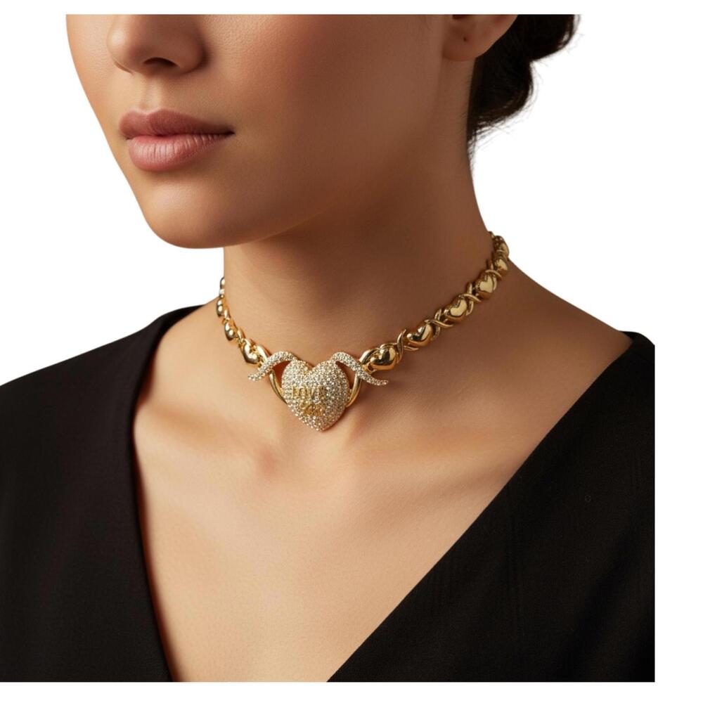Gold Heart "LOVE YOU" choker necklace and bracelet set